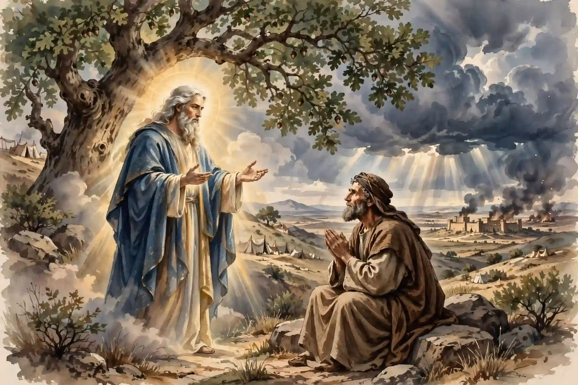Dios comunica a Abraham bajo el encinar de Mamre que el clamor contra Sodoma y Gomorra ha aumentado