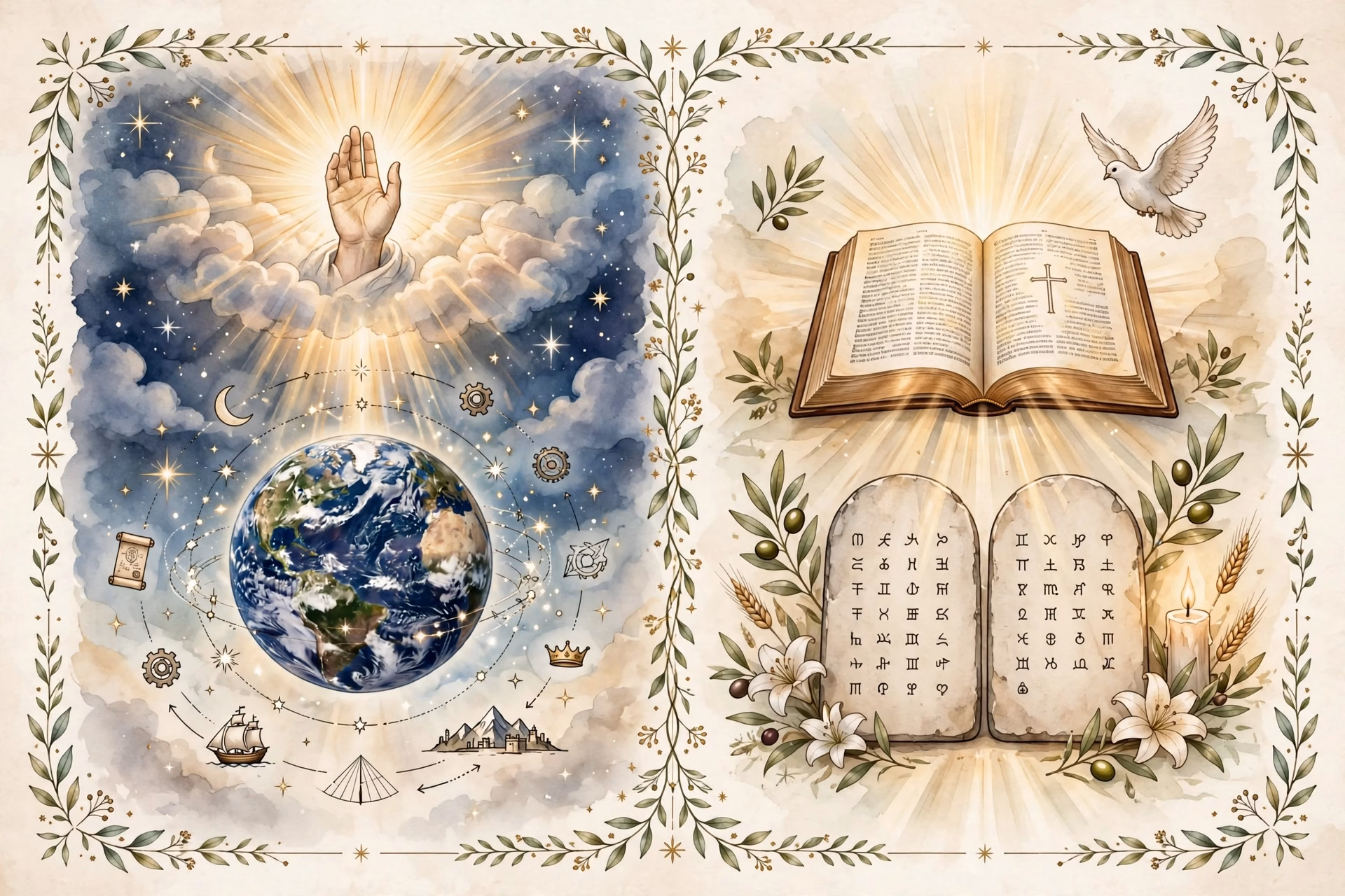 Infografía ilustrada que distingue la voluntad soberana de Dios sobre la historia y la creación y su voluntad revelada en las Escrituras para la obediencia humana