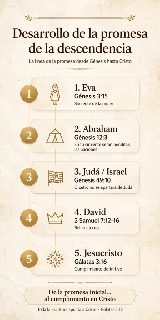 Infografía sobre el desarrollo de la promesa de la descendencia desde Génesis hasta Jesucristo