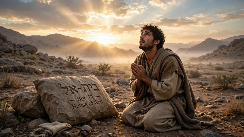 Jacob despertando con temor reverente y reconociendo Betel como casa de Dios y puerta del cielo