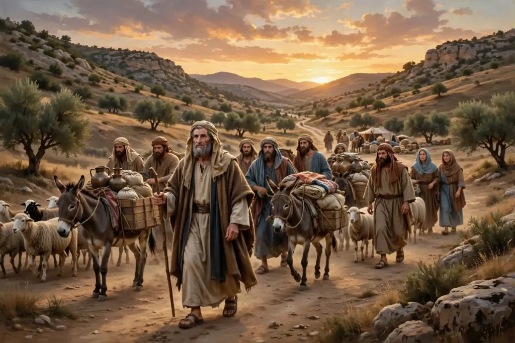 Abraham regresando victorioso después de rescatar a Lot y recuperar los bienes durante la guerra de los reyes, camino al valle de Save, Génesis 14:16